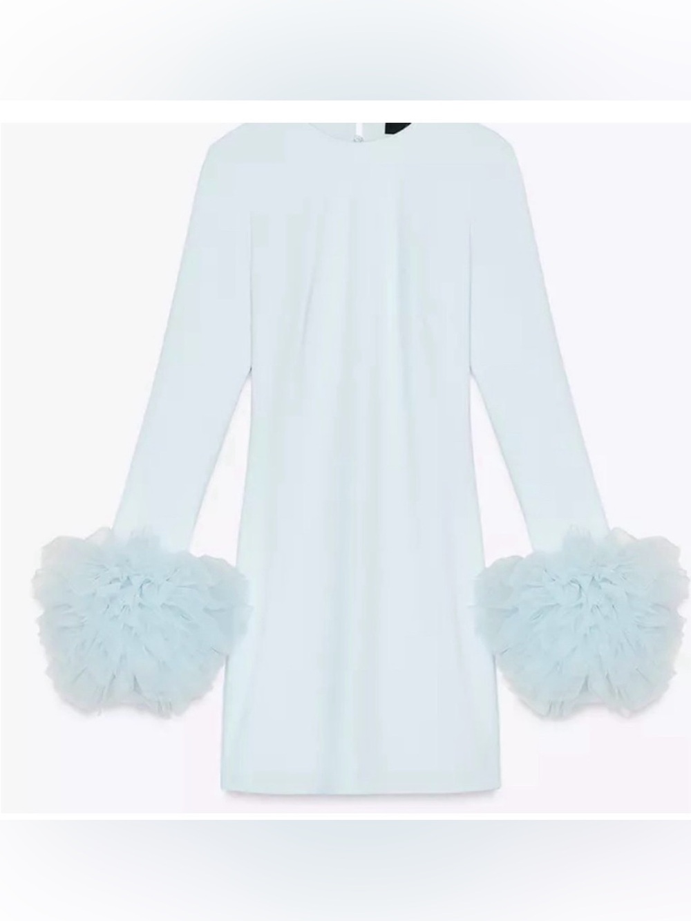 Zara Pale Blue long sleeve ruffle arm cuff, mini dress